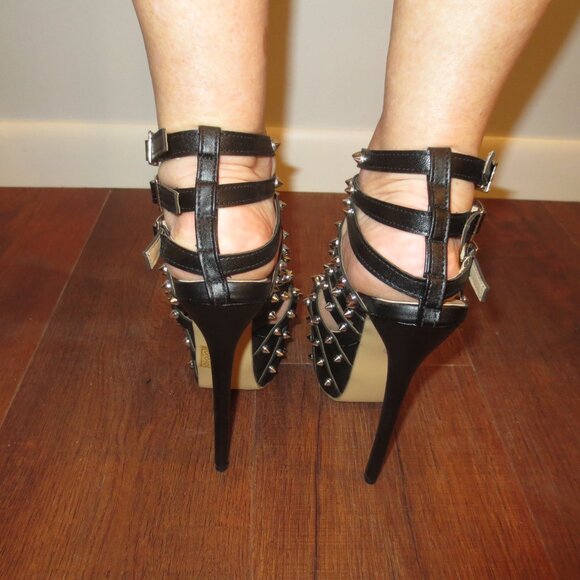 NNB Black Studded Multi Strap High Heel Platform Sandals - Picture 4 of 8